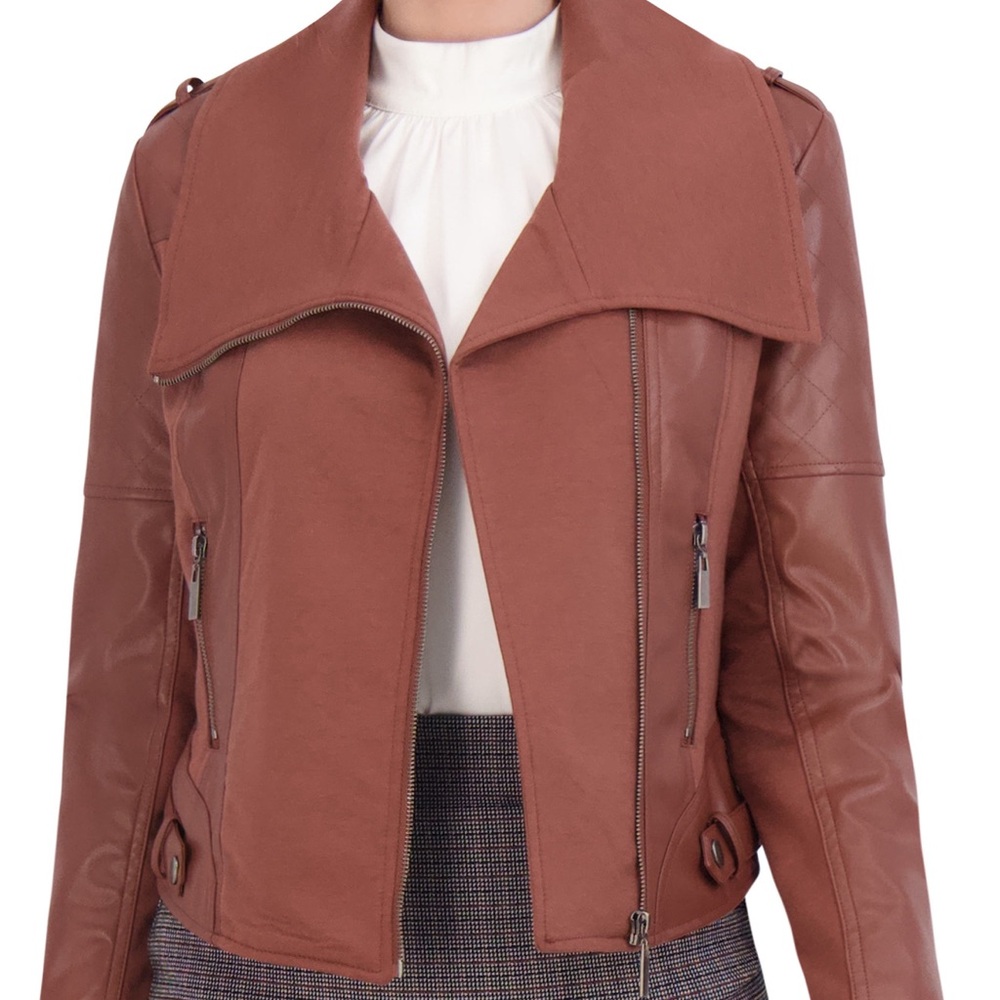 Faux Leather NWOT Mix Quilt Drape Jacket
Ookie & Lala Nordstrom Color Luggage